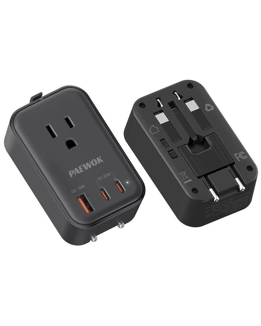 PAEWOK Travel Adapter PD 20W, Mini Universal Travel Adapter with 1 AC Outlet and USB Fast Charging, Ultra Thin International Plug Adaptor for US to European UK Italy Spain New Zealand (Type C G A I)