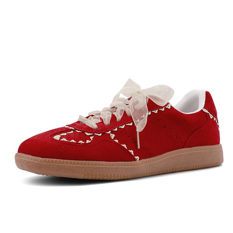 UBWDU Fashion Ballet Sneakers for Women Trendy Cute Ribbon Lace-Up Comfortable Casual Spring Shoes Red Size 9
