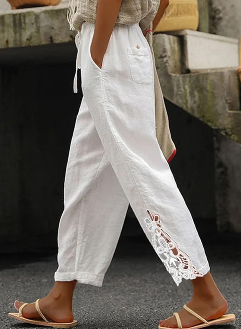 Acelitt Women Casual Linen Pants Lightweight Drawstring Elastic Waist Fall Fashion 2026 Beach Capri Pants Trousers White Large