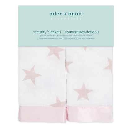 aden + anais essentials Issie Security Blanket, Super Soft 100% Cotton Muslin, Satin Trim, 2 pack, doll