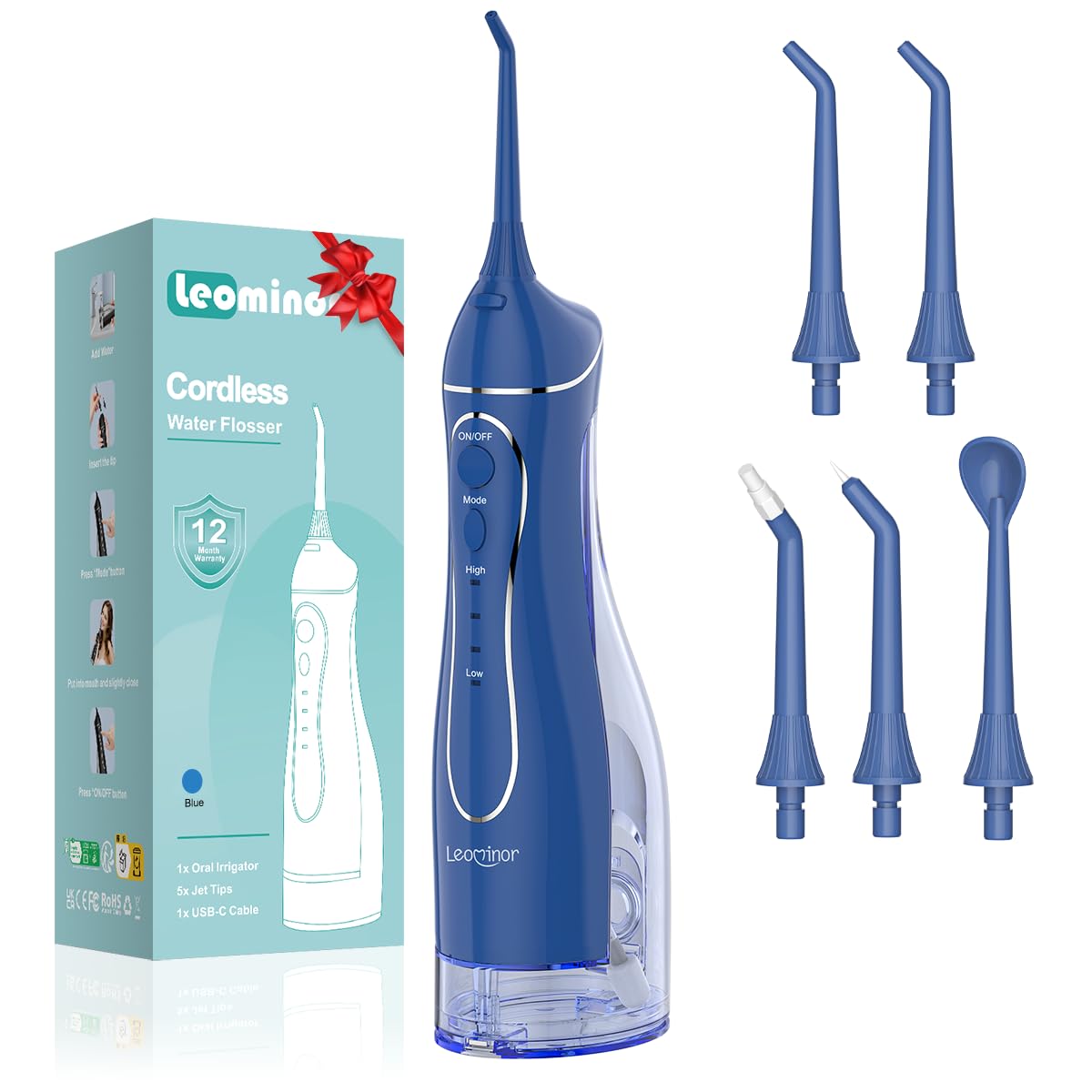 Leominor Water Flosser Pick for Teeth, 300ML Portable Oral Irrigator Upgraded Tank Removable,IPX7 Waterproof, Rechargeable Travel Teeth Cleaner, Professional Electric Flossing Machine (Pink)