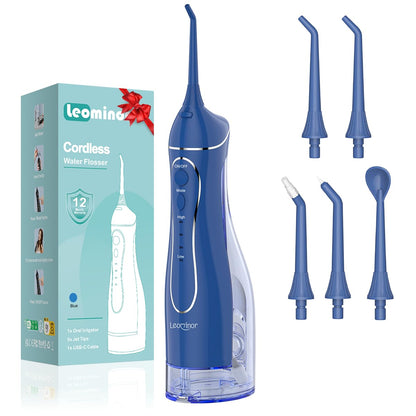 Leominor Water Flosser Pick for Teeth, 300ML Portable Oral Irrigator Upgraded Tank Removable,IPX7 Waterproof, Rechargeable Travel Teeth Cleaner, Professional Electric Flossing Machine (Pink)