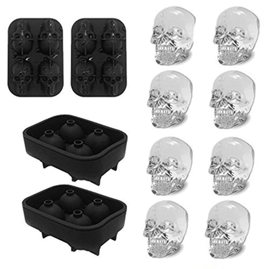CHIYAN 3D Skull Silicone Ice Cube Mold - 2 Pack 1.9″ Easy Release Flexible Silicone Freezer Tray, Reusable Whiskey Ice Cubes Mold Skull for Party Cocktails Champagne and Drinks