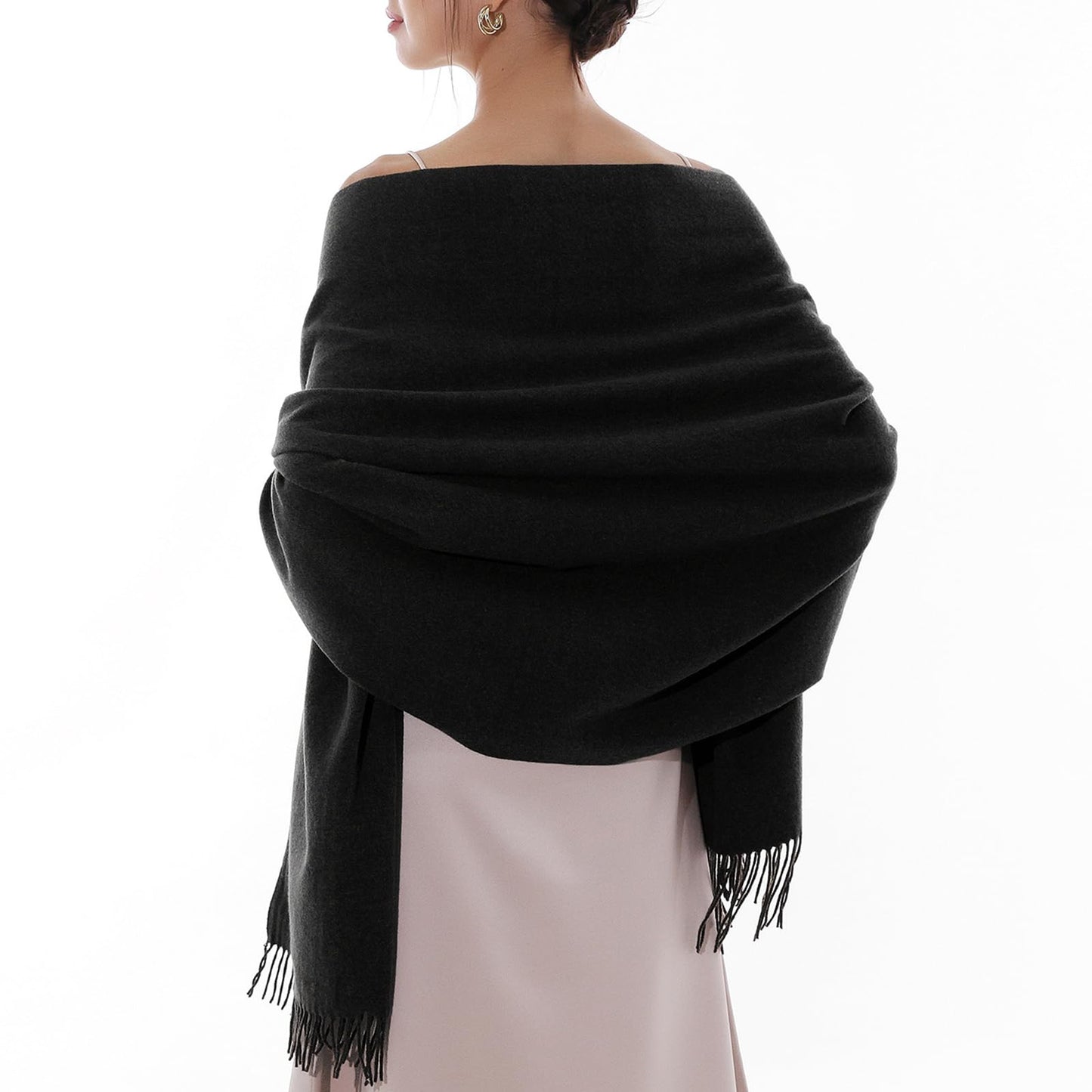 RIIQIICHY Black Pashmina Shawls and Wraps for Women Wedding Ladies Winter Scarf