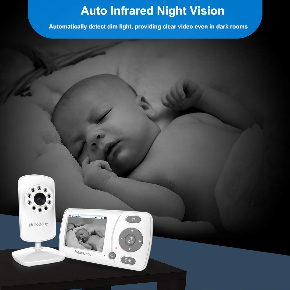 HelloBaby Baby Monitor, Upgrade Video Baby Monitor with Camera and Night Vision, 960p, No WiFi for Privacy, ECO Mode,Digital 2X Zoom,Alarm Function