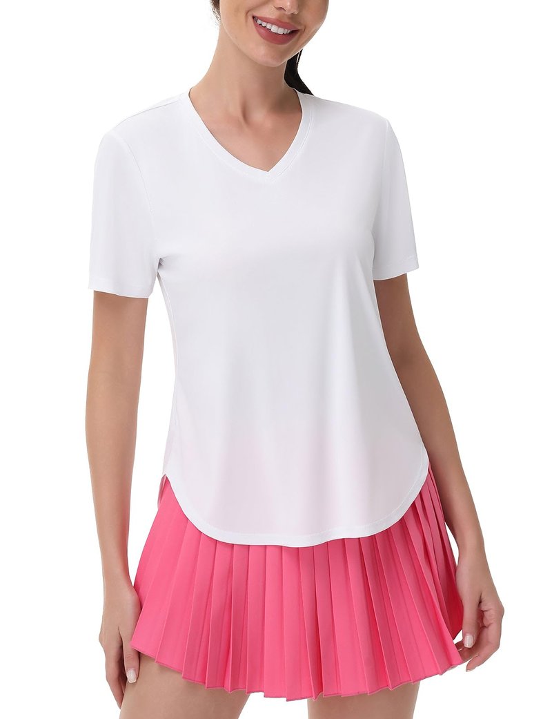 SPEXIAL Women's Short Sleeve SPF Shirts Moisture Wicking Quick Dry UPF 50+ Sun Shirt V Neck UV Protection Lightweight White L