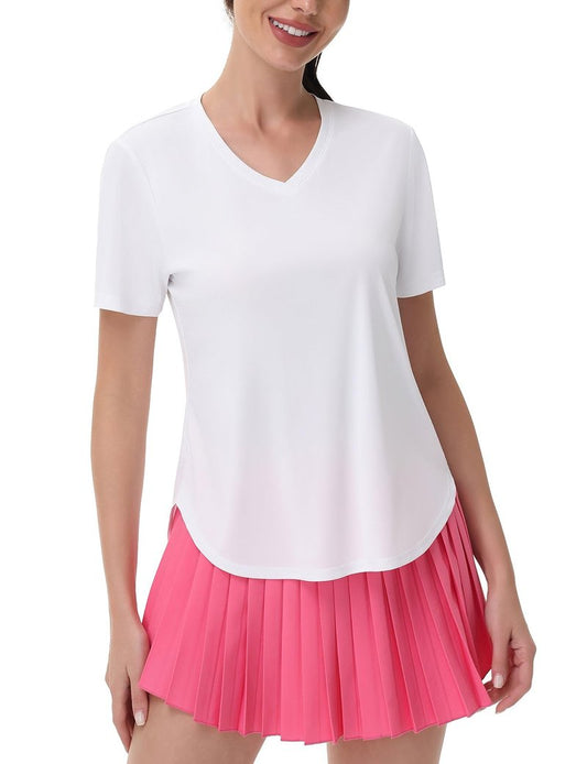 SPEXIAL Women's Short Sleeve SPF Shirts Moisture Wicking Quick Dry UPF 50+ Sun Shirt V Neck UV Protection Lightweight White L