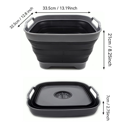 SAMMART 10L (2.64 gallon) Collapsible Dishpan with Draining Plug - Foldable Washing Basin - Portable Dish Washing Tub - Space Saving Kitchen Storage Tray (1, Grey/Black)