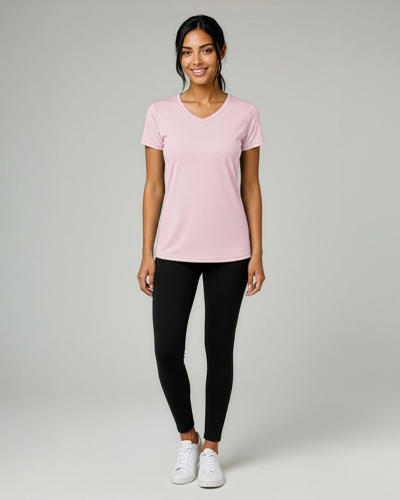 Real Essentials 5 Pack: Women's Dry-Fit Short Sleeve V Neck T Shirt Workout Fitness Yoga Top Tee (Available in Plus Size), Set 1, 1X