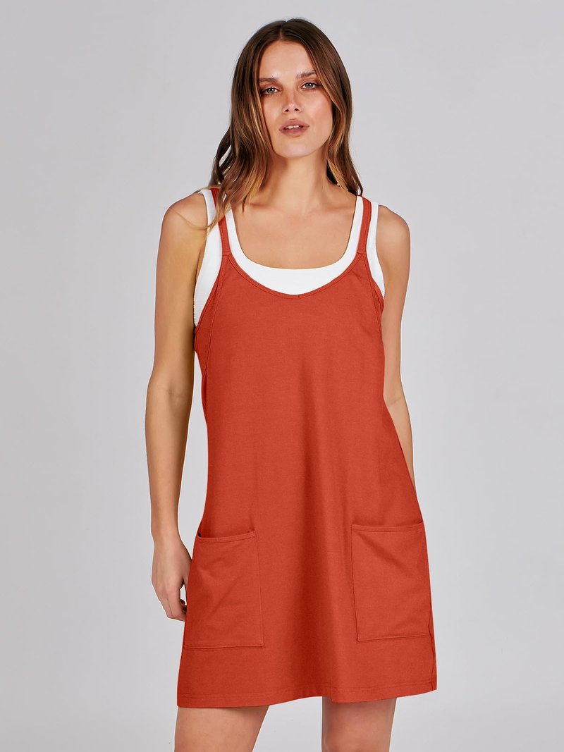 ANRABESS Women Athletic Dress Summer Tennis Workout Active Sports Mini Romper Dress Built in Shorts Travel Vacation Clothes Red X-Large