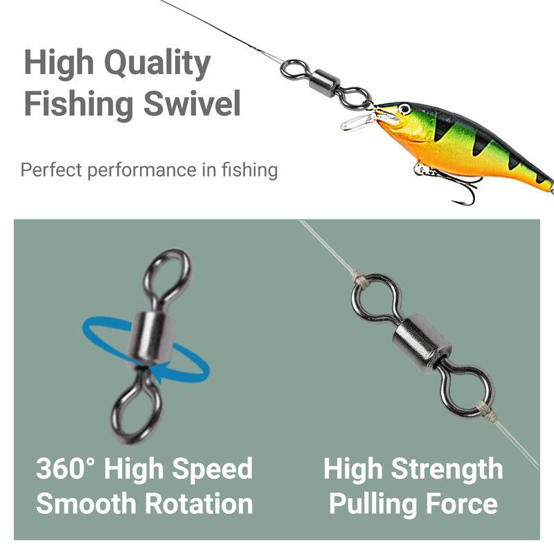 QISHUO Stainless Steel Swivels Fishing Lure Barrel Saltwater Swivel Fishing Strength Quick Change Fishing Swivels Rolling Black Nickel, 25pcs, 221lbs