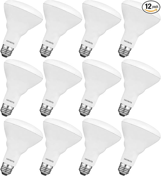 LUXRITE 12-Pack BR30 LED Bulb, 65W Equivalent, 3500K Natural White, Dimmable, 650 Lumens, LED Flood Light Bulbs, 8.5W, Energy Star, E26 Medium Base, Damp Rated, Indoor/Outdoor - Living Room, Kitchen