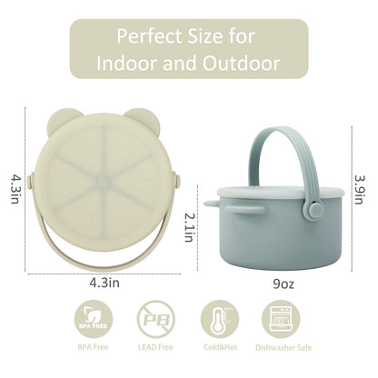 Dilovely Snack Cups for Toddlers, Silicone Snacks Containers, Baby Food Catcher Spill Proof, Kid Snacks Holder with DustProof Lid, 2 Pack Dishwasher Safe and BPA Free 9 Oz