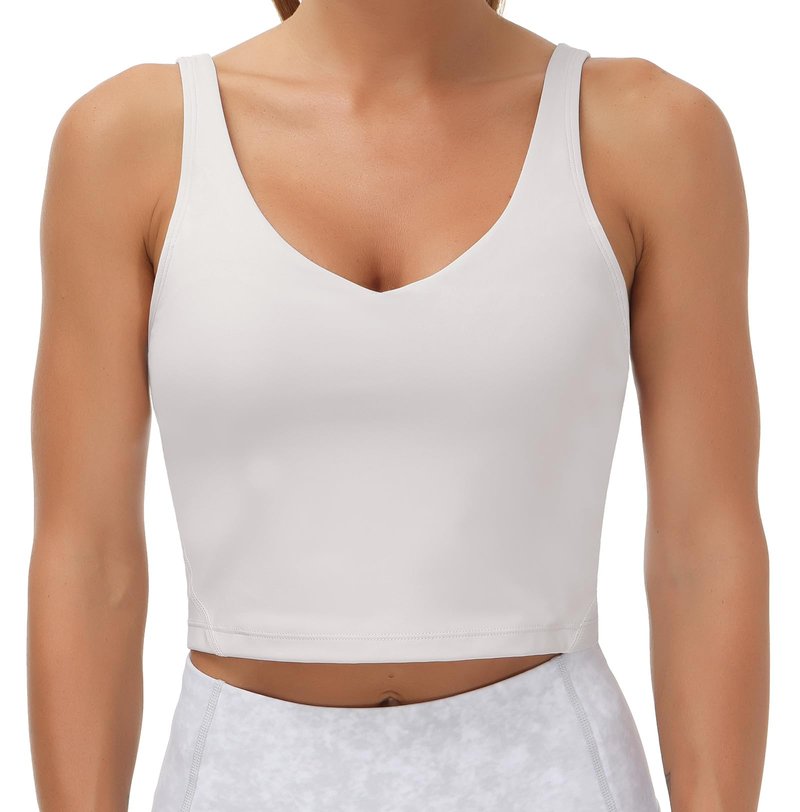 Women’s Longline Sports Bra Wirefree Padded Medium Support Yoga Bras Gym Running Workout Tank Tops (Light Grey, Medium, m)
