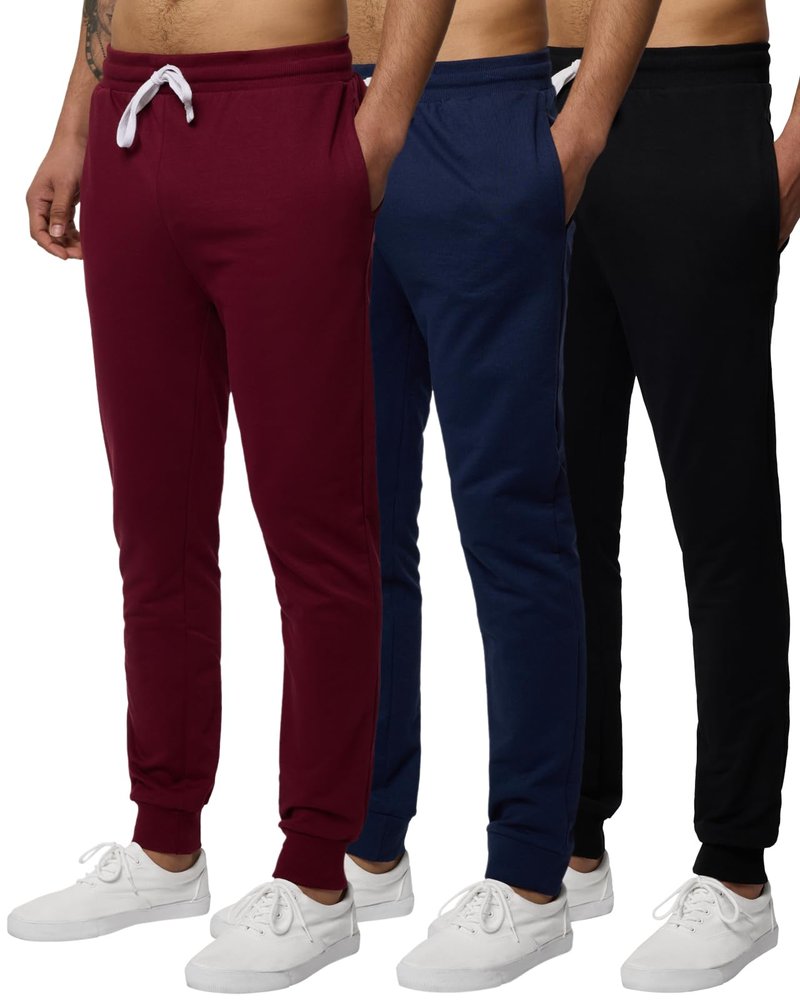 Real Essentials 3 Pack: Men's French Terry Cotton Jogger - Athletic Casual Sweatpants with Pockets - Set 2, L