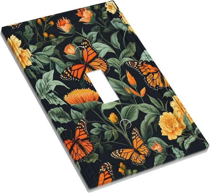 Butterflies Flower Garden Light Switch Covers 1 Gang Single Toggle Wall Plate Decorative Switchcover Electrical Switchplate for Country Living Decor