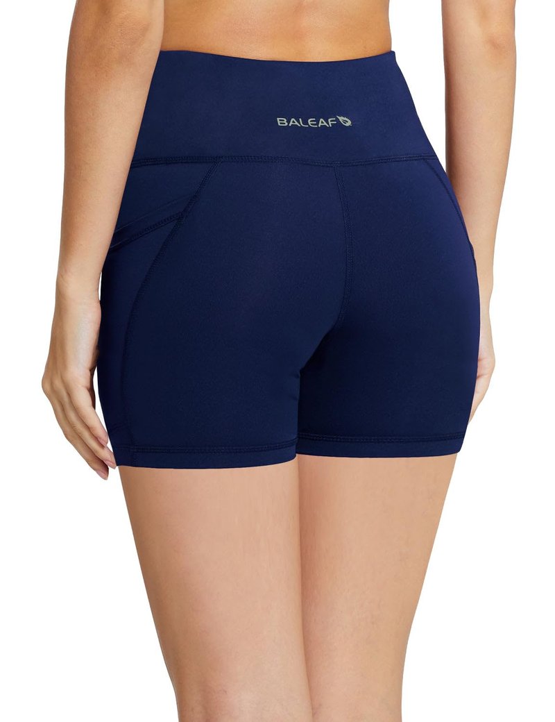 baleaf Biker Shorts Women Yoga Gym Workout Spandex Running Volleyball Tummy Control Compression with Pockets 8" 2-Pack Black/Navy Blue L