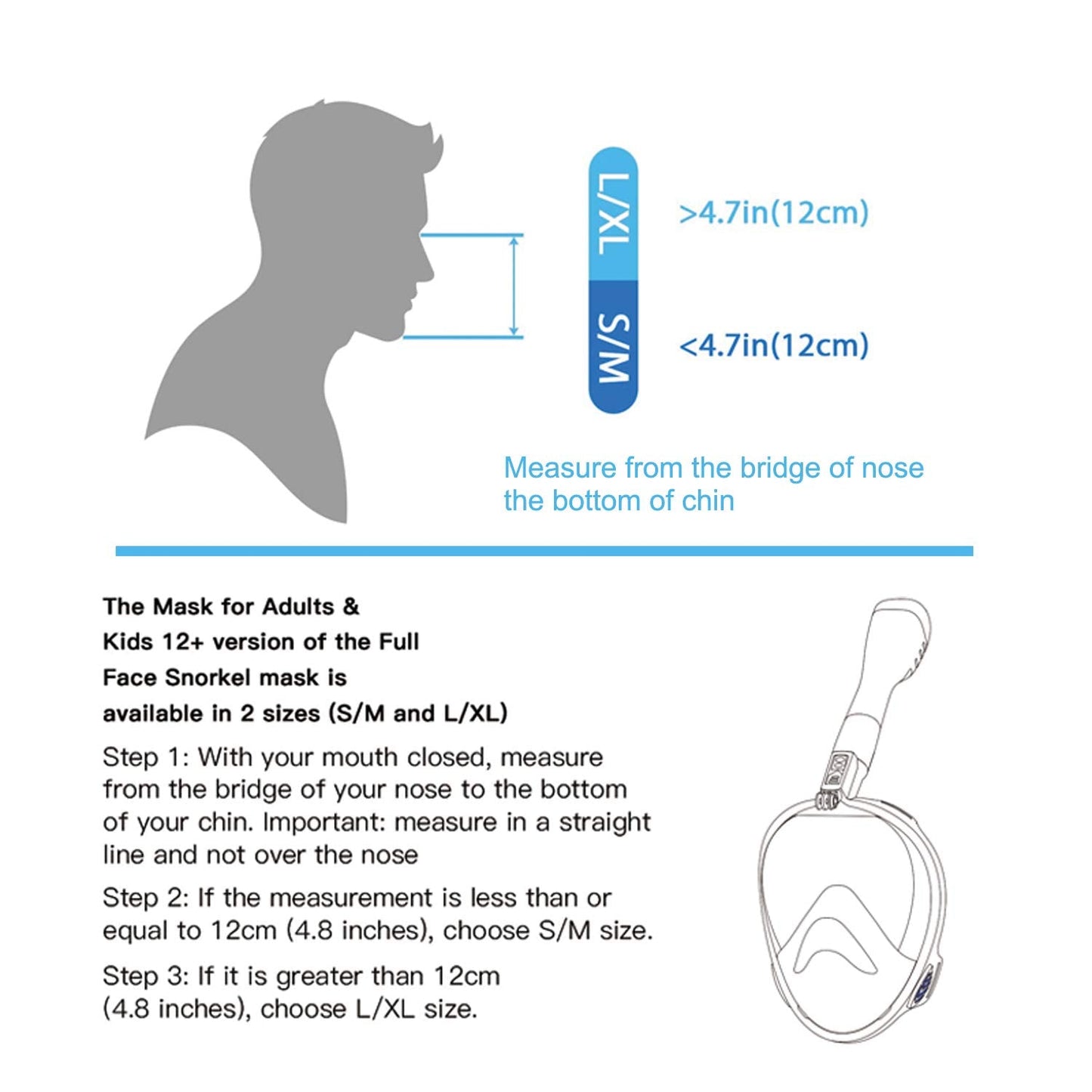 Jwintee Full Face Snorkel Mask, Diving Mask for Kids and Adults,180° Panoramic View Snorkel Mask with Camera Mount, Safe Breathing, Anti-Leak&Anti-Fog