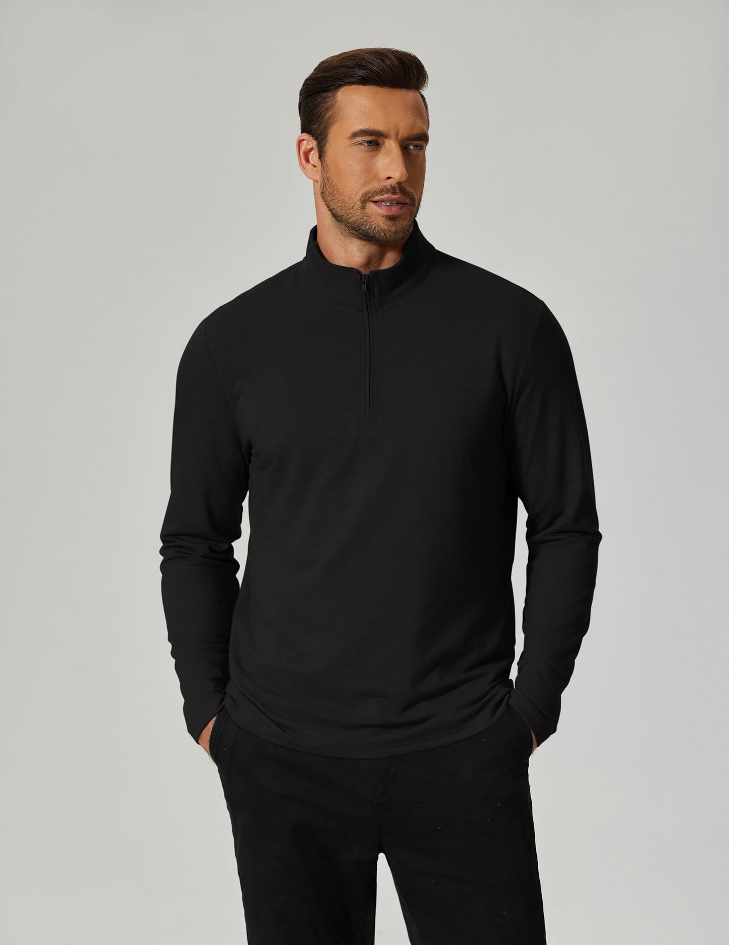 COOFANDY Men's Quarter Zip Pullover Sweatshirt Mock Neck Golf Shirts Casual Long Sleeve Shirt Black