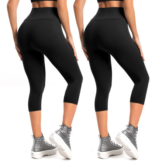 Leafigure 2-Pack Capri Leggings for Women, High Waisted Soft Yoga Pants for Gym Workout Black L-XL