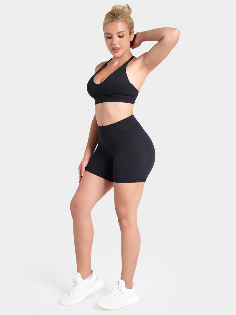 Sunzel No Front Seam Biker Shorts Women 5'' - High Waisted Tummy Control Yoga Shorts, Squat Proof Workout Gym Shorts Black Medium