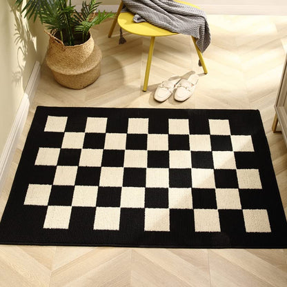 BOVEU Indoor Door Mat Front Door Rugs - 36"x24" Non Slip Washable Checkered Absorbent Entry Rug Inside Floor Mats for Entrance Black