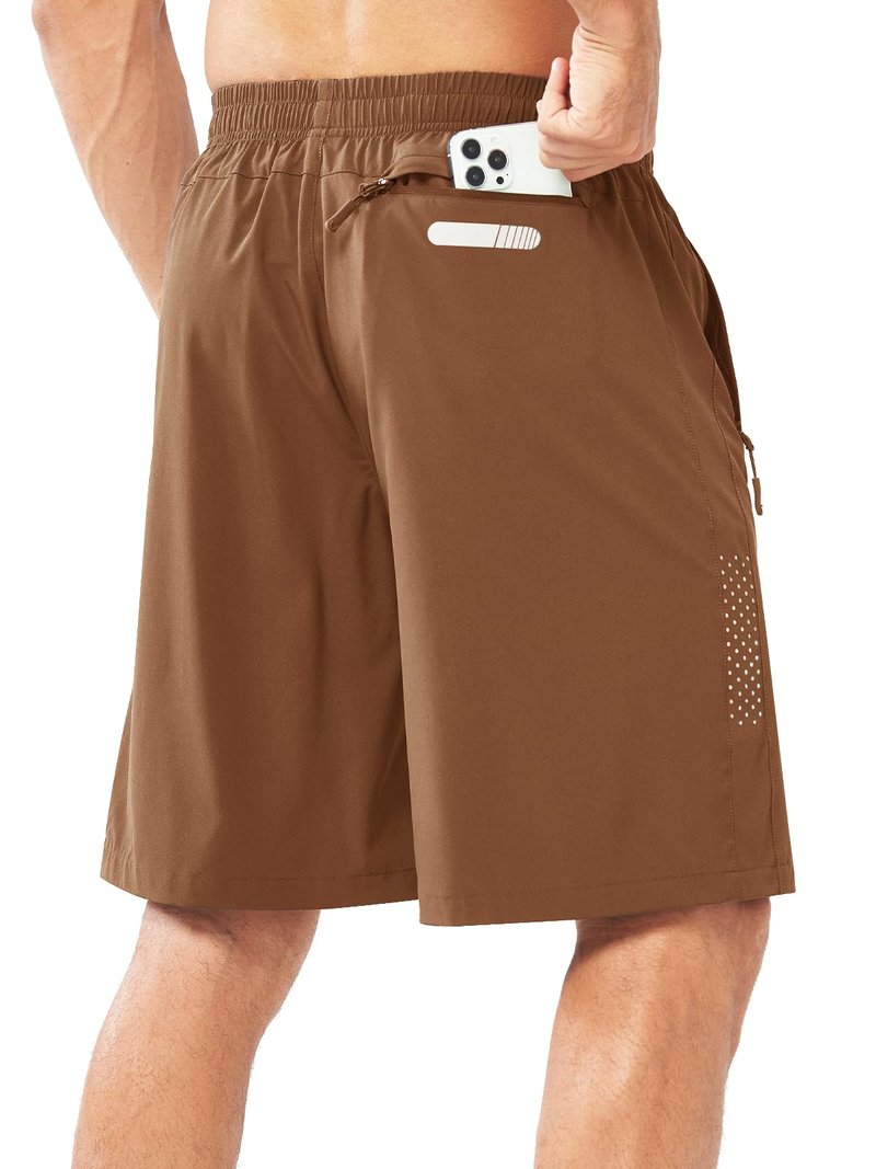 NORTHYARD Men's Athletic Running Shorts Gym Workout 7"/9"/5" Quick Dry Lightweight Sports Basketball Tennis 3 Zipper Pockets BROWN-9inch L