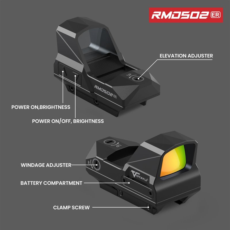 VOTATU RMD502-ER Red Dot Sight Shake Awake Reflex Sight 2 MOA Dot 68 MOA Circle 1x30mm Red Dot Scope with Picatinny Mount
