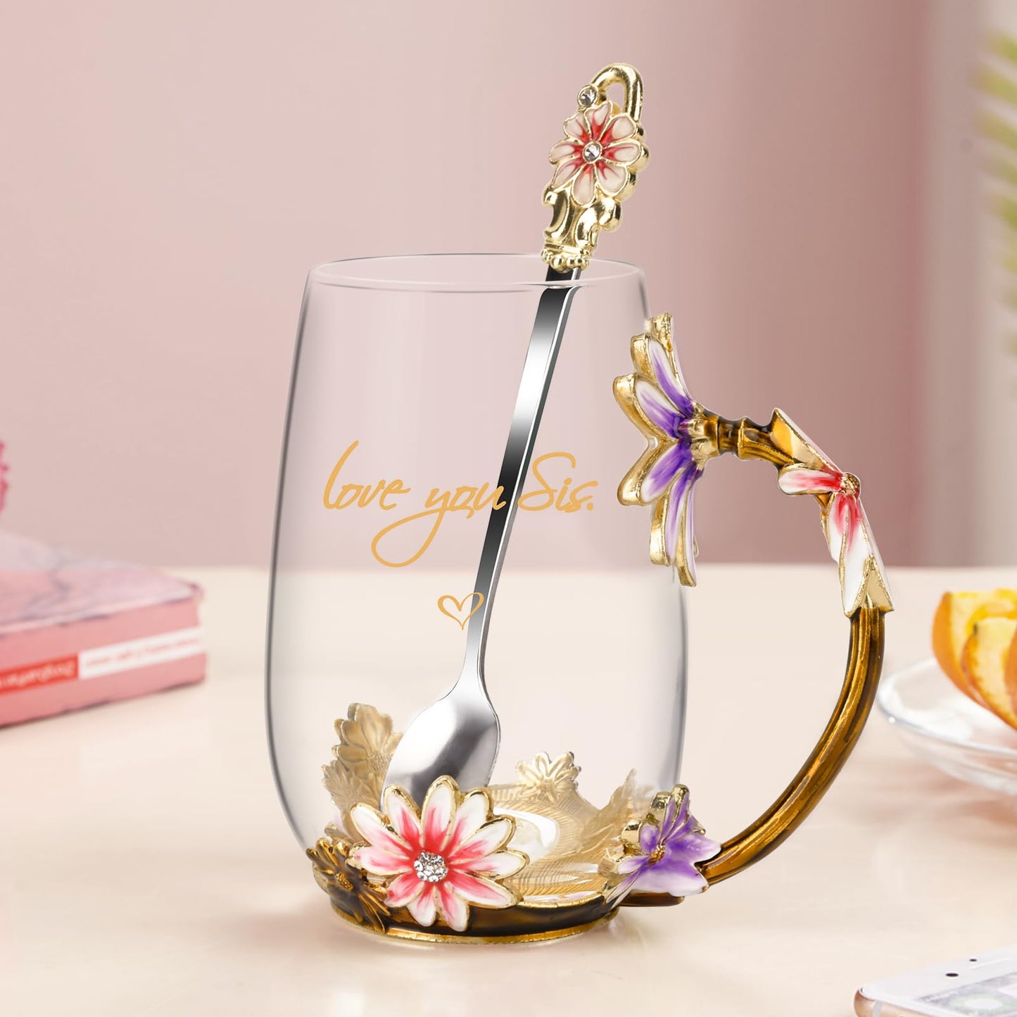 OEAGO Gifts for Mom Women Valentines Day Gifts for Her Glass Coffee Enamels Mug Best Birthday Valentine's for Girlfriend Wife Mothers Day from Daughter Son Tea Cup Stocking Stuffers Christmas