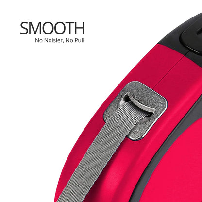 CFMOUR Retractable Dog Lead, 5m/20kg Red Heavy-Duty Extendable Dog Leads for Small to Medium Dogs; Strong Nylon Tape Ribbon Leash, One-Button Brake&Lock, Bonus Training Clicker