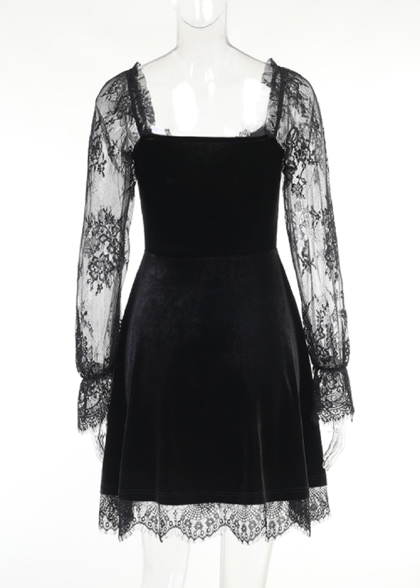 Goth Women Gothic Black Dress Dark V Neck Grunge Sexy Dress Aesthetic Autumn Vintage Long Sleeve Harajuku Mini Dress