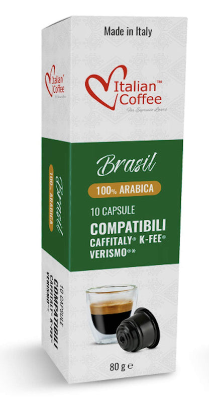 ITALIAN COFFEE FOR ESPRESSO LOVERS Italian Coffee capsules compatible with Verismo, CBTL, Caffitaly, K-fee systems (80 pods BRAZIL blend)