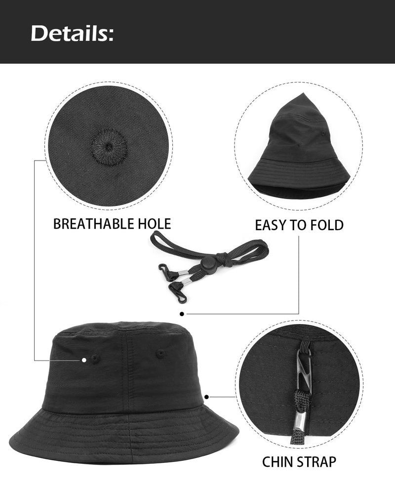 Zylioo Extra Large Bucket Sun Hat for Big Heads, Lightweight UV Cooling Summer Hat,Quick-Dry Travel Hat Fits 24.5"–25.2" Black