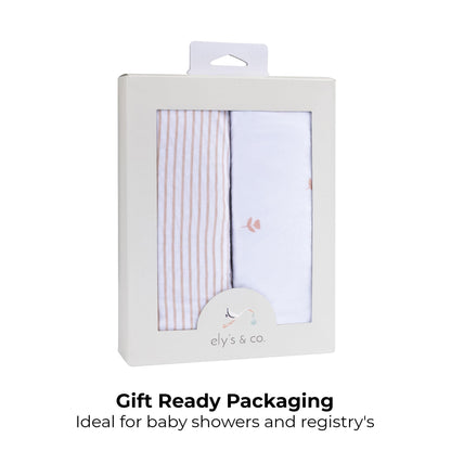 Ely’s & Co. Pack and Play Sheets, for Mini/Portable Crib, 2 Pack Fitted Playpen Play Yard Sheet Set Compatible with Graco Pack n Play, for Baby Girls, 100% Cotton, Pink Tulips and Stripes, 38”x24”x5”