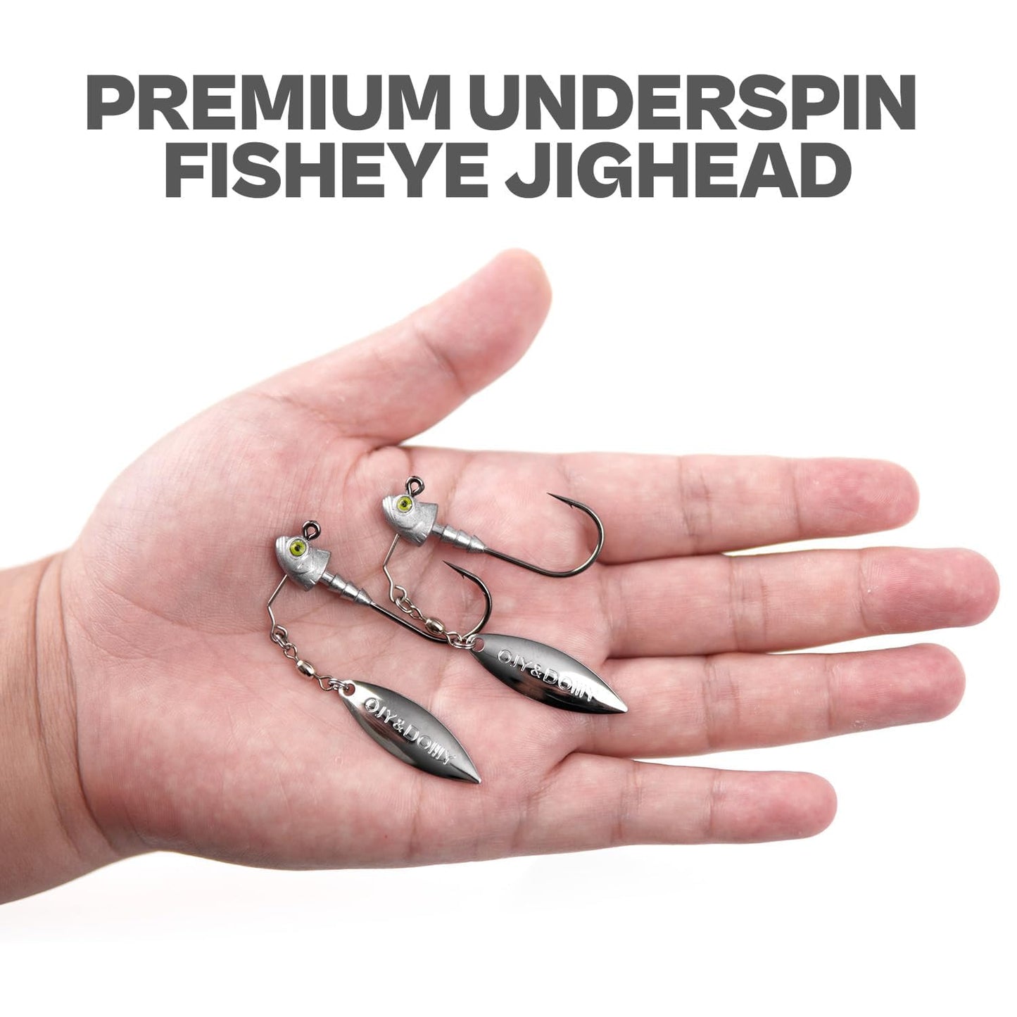 6-Pack Underspin Jig Heads with 100% Brass Blade (Never Rust) - 3/16oz, 1/4oz, 3/8oz, 1/2oz - Bass & Saltwater Fishing