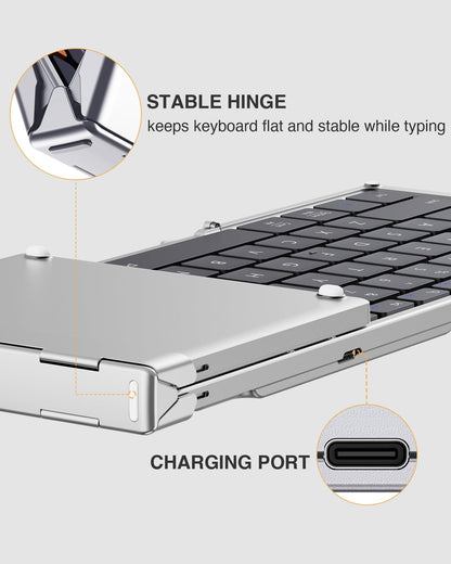ProtoArc Foldable Bluetooth Keyboard, XK01 Folding Wireless Portable Keyboard with Numeric Keypad, Full-Size Travel Keyboards for iPad Tablet Smartphone Laptop PC Windows iOS Android, Black