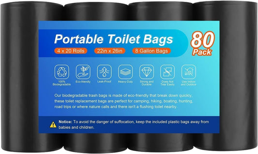 80 Portable Camping Toilet Bags, Biodegradable Porta Potty Bucket Toilet Bags, 8 Gallon Compostable Thickened Trash Garbage Bags