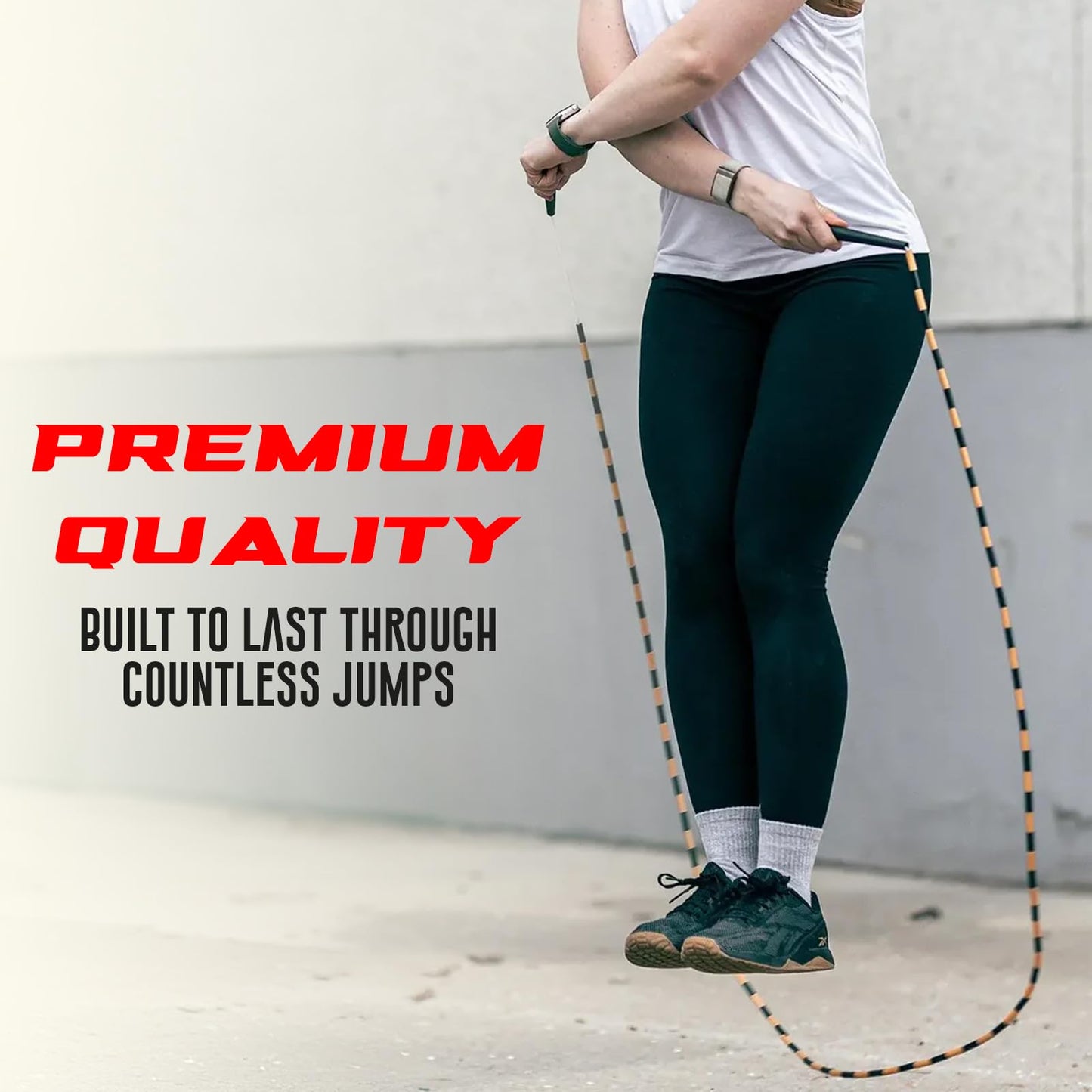 Elite Jumps - Do Hard Things Edge Beaded Jump Rope - For All Ages - Durable & Lightweight - 10ft Long Adjustable Rope - Tangle-Free - Shatterproof 1” Beads - Long Edge Handles - Graphite