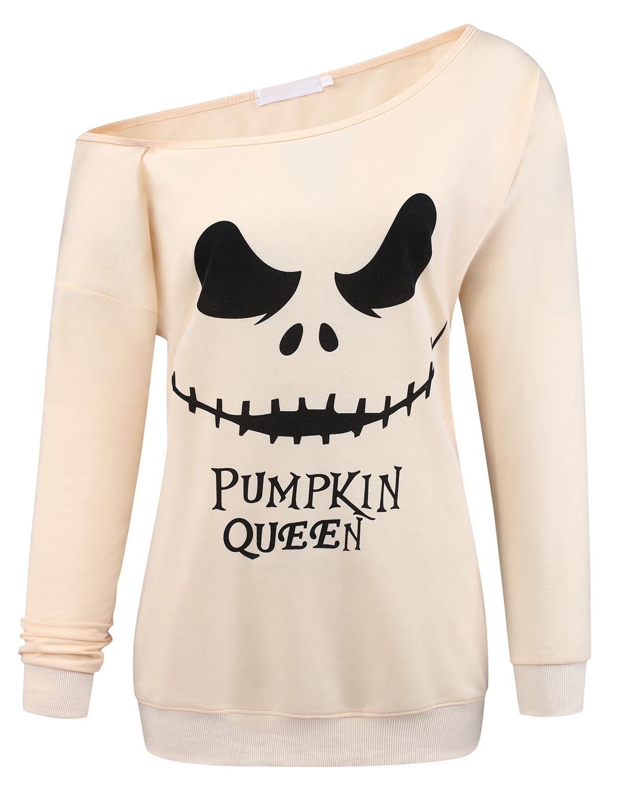 LYXIOF Women Halloween Sweatshirts Off The Shoulder Slouchy Shirts Long Sleeve Pullover Apricot 3XL