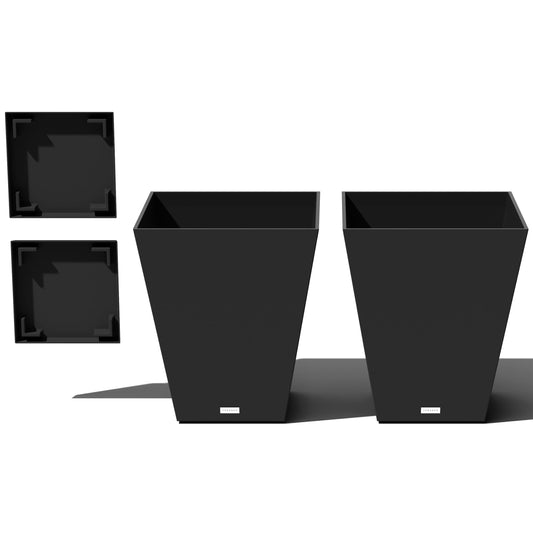 Veradek Nobleton Indoor/Outdoor Wide Square Planter (Black, 22" - 2 Pack with 2 Saucer Trays)