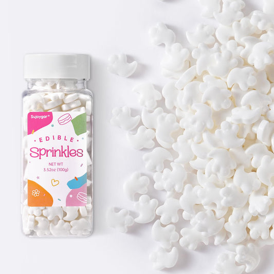 Ghosts Sprinkles for Cake Decorating, 3.52oz Edible White Ghosts Candy Sprinkles for Cupcake Toppers Baking Cookie Halloween Party Supplies Birthday Celebrations