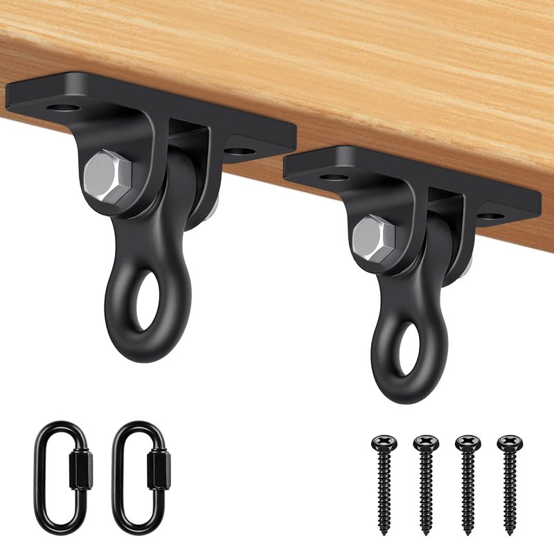 SELEWARE Heavy Duty Black Swing Hangers, 2400LB Capacity One-Piece Cast Iron Porch Swing Hangers Kit with Screws for Wooden Sets Porch Patio Playground Yoga Hammock Chair Indoor & Outdoor Use, 2 Pack