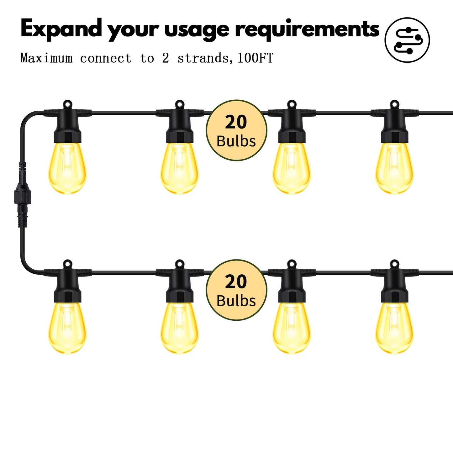 YAIYAN 50ft Outdoor String Lights Color Changing - Dimmable RGBW Smart Patio Lights with 20 Bulbs, Waterproof Shatterproof, Music Mode, Connectable, Remote & App Control for Halloween, Christmas
