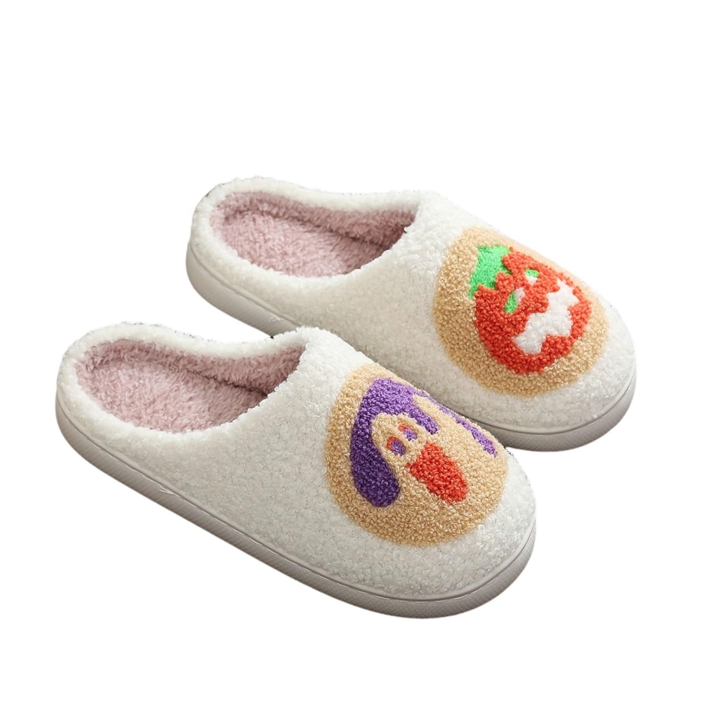 LNERIP Women's Men's Sugar Cookie Slippers Pumpkin Lantern Slipper Memory Foam Warm Plush Funny Halloween Cookies Slippers Embroidery Print House Shoes 41-42