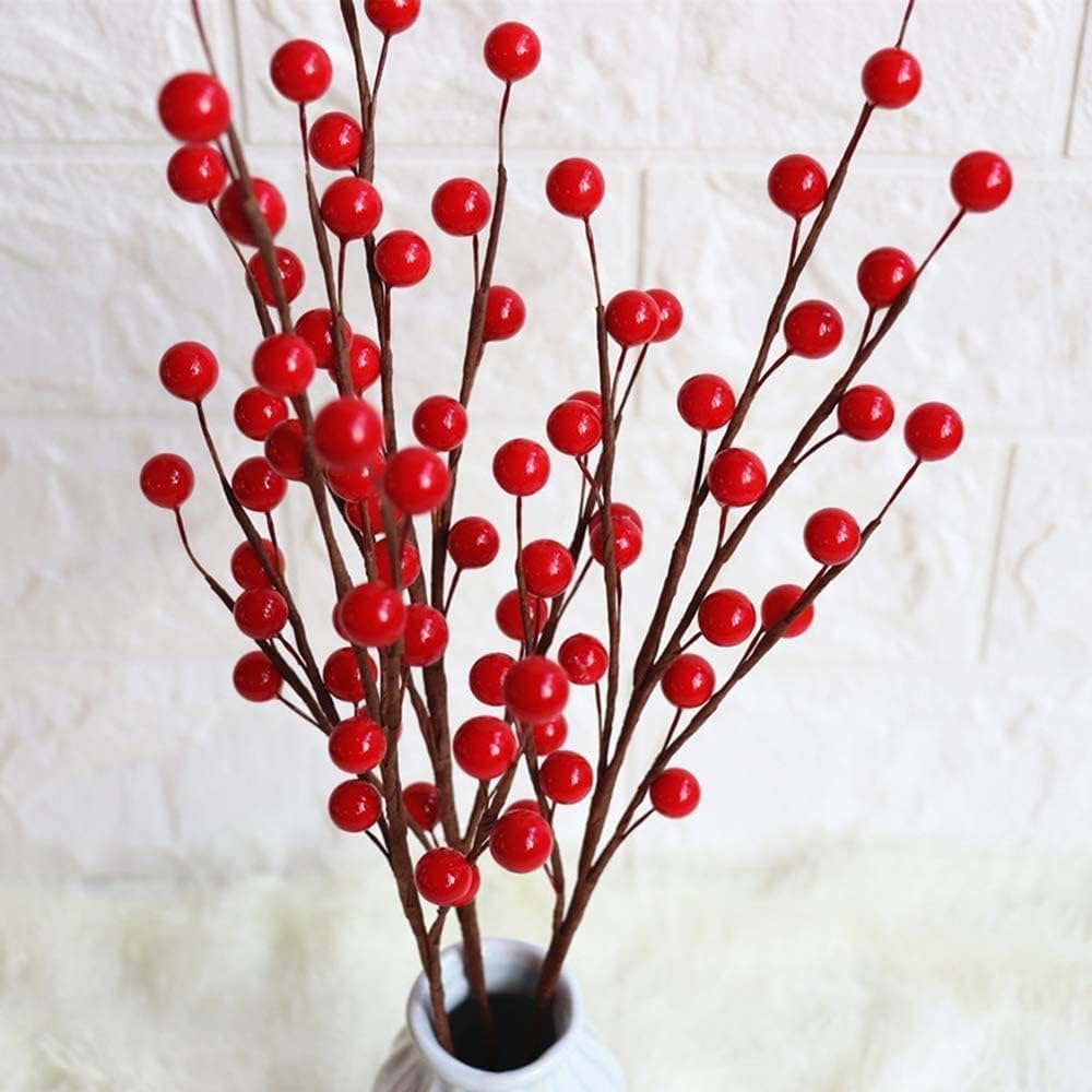 Trimgrace 12 Pack 14" Christmas Ornament Artificial Red Berry Stems Fake Holly Berry Picks for New Year Holiday Christmas Tree Vase DIY Wreath Crafts Home Decor