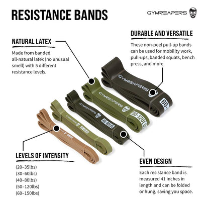 Gymreapers Pull up Resistance Bands for Weight Lifting, Pull Ups - Assistance Bands for Powerlifting, Stretching, WOD, Strength Training - for Men & Women (5 Bands - Military Set)