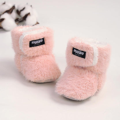 E-FAK Newborn Baby Cozy Fleece Booties with Grippers Winter Slippers Socks Soft Sole Stay On Infant First Walker Crib Shoes(16 pink, 12-18 Months)