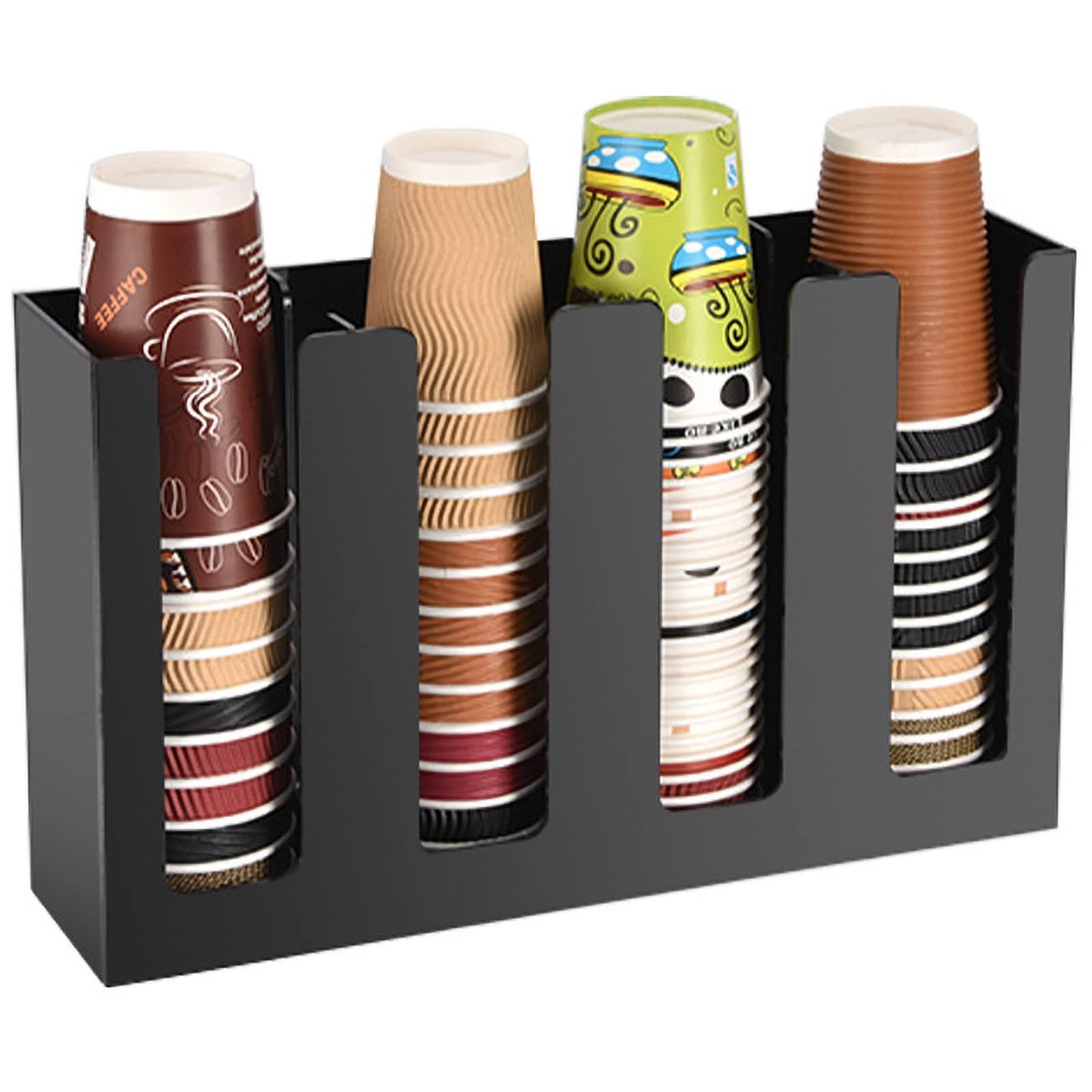 Tirifer Disposable Coffee Cup Dispenser Organizer Paper Cup Lid Sleeve Holder Presentation Storage Coffee Milk Tea Shop Restaurant Accessories Halloween Party Supplies, 4 Compartments