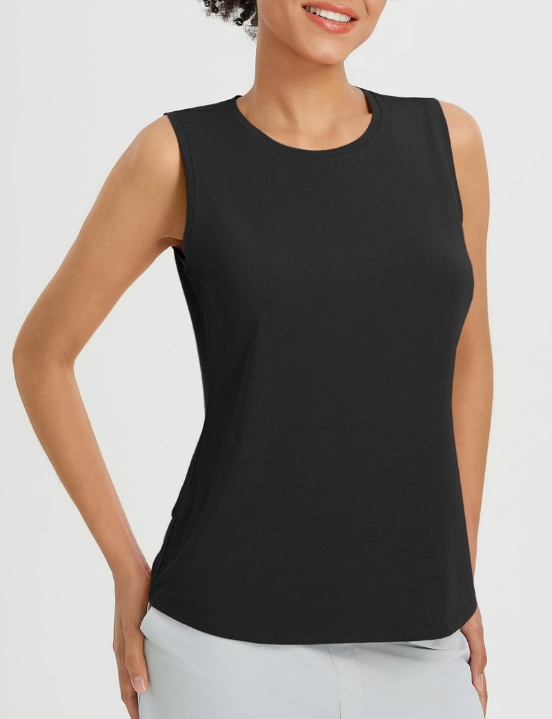 baleaf Women's Workout Tank Tops Open Back Yoga Top High Neck Sleeveless Shirts Running Loose Fit Athletic Gym Black M
