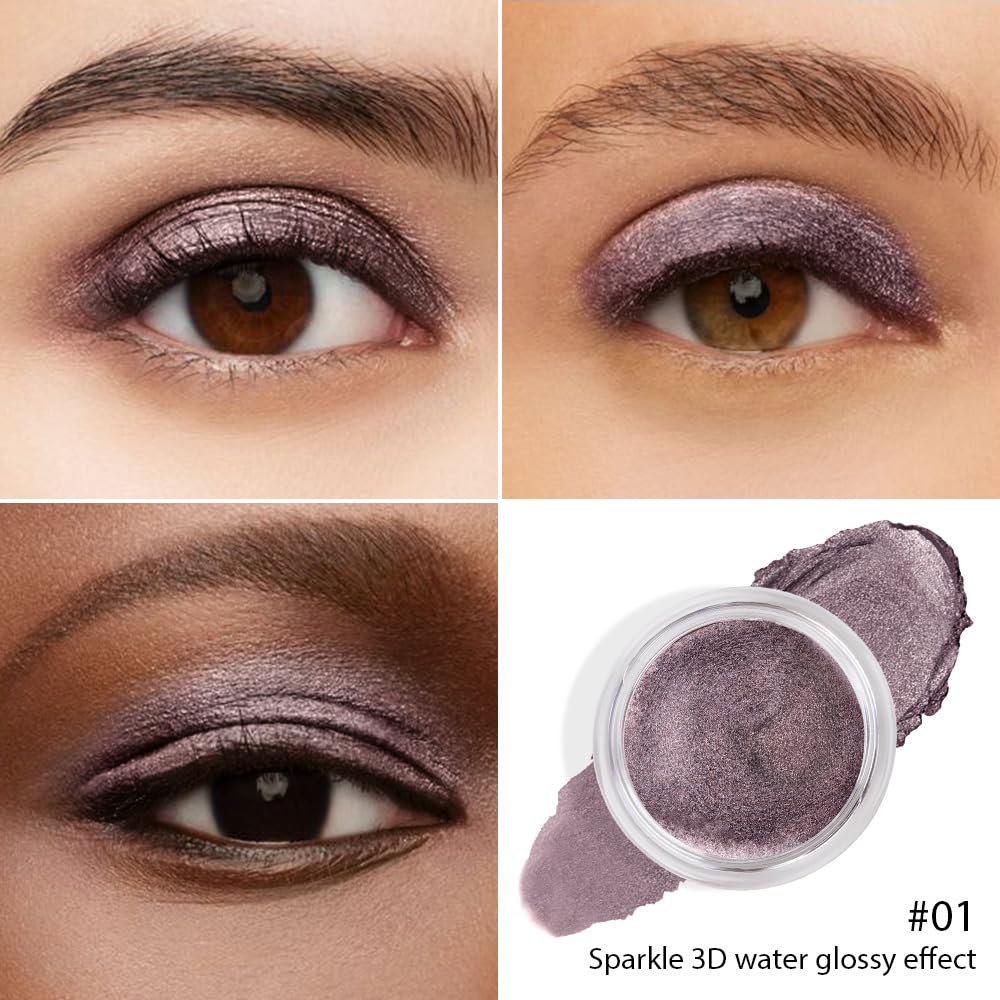 FeiCuiYun Cream Glitter Dark Purple Shimmer Metallic Eyeshadow Palette Makeup, Natural Single Mini Instant Holographic Eyeshadow For Women, Sombras Crema Para Ojos, Talc, Paraben & Cruelty Free
